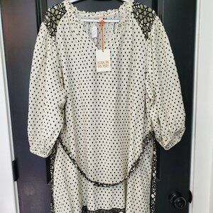 Knox Rose Ivory/Black/Green Dress with Puff Sleeves Size Large